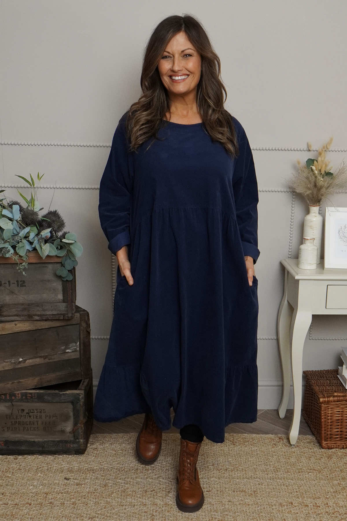 Sheena Needlecord Dress Navy