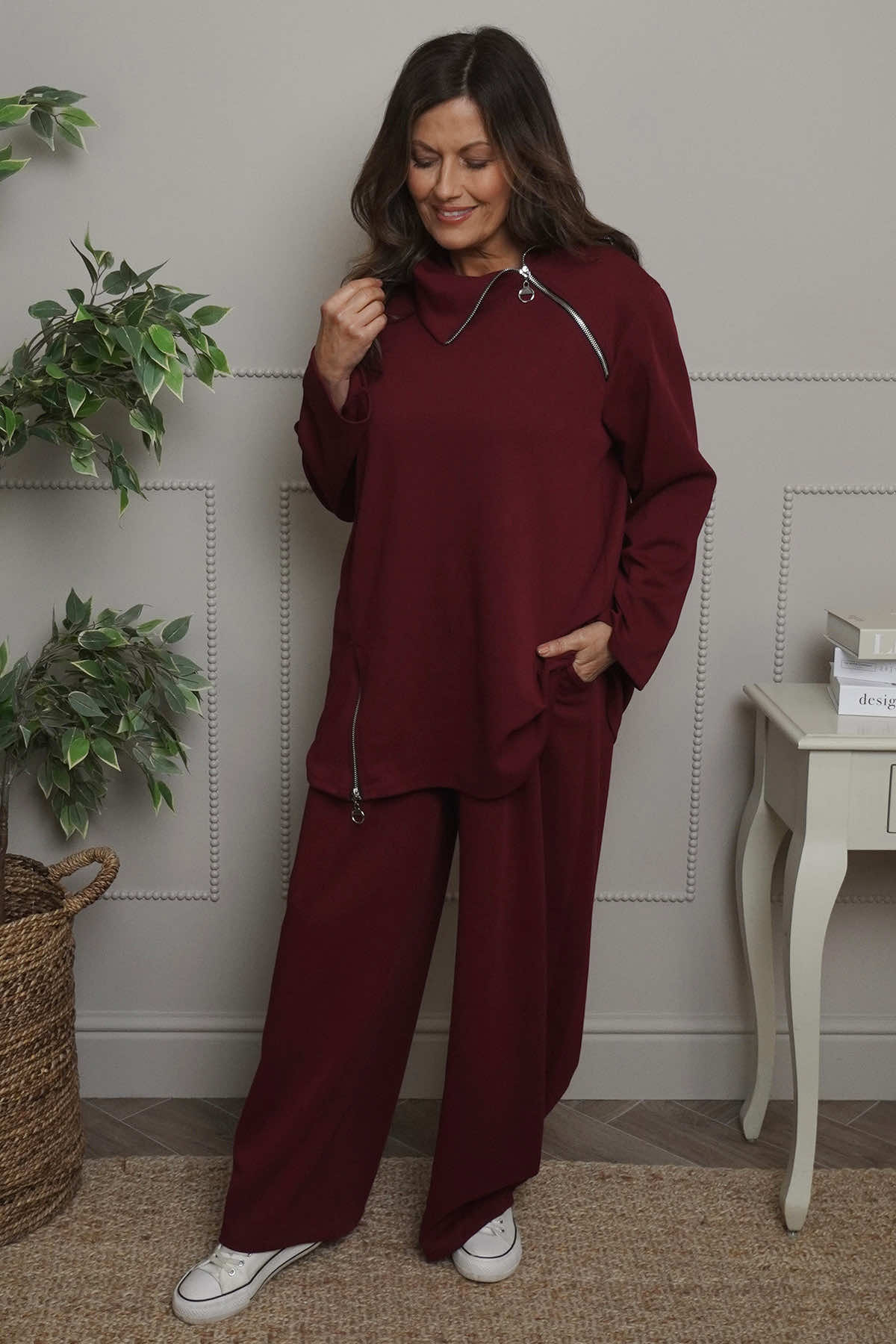 Shaye Zip Detail Cotton Top Wine