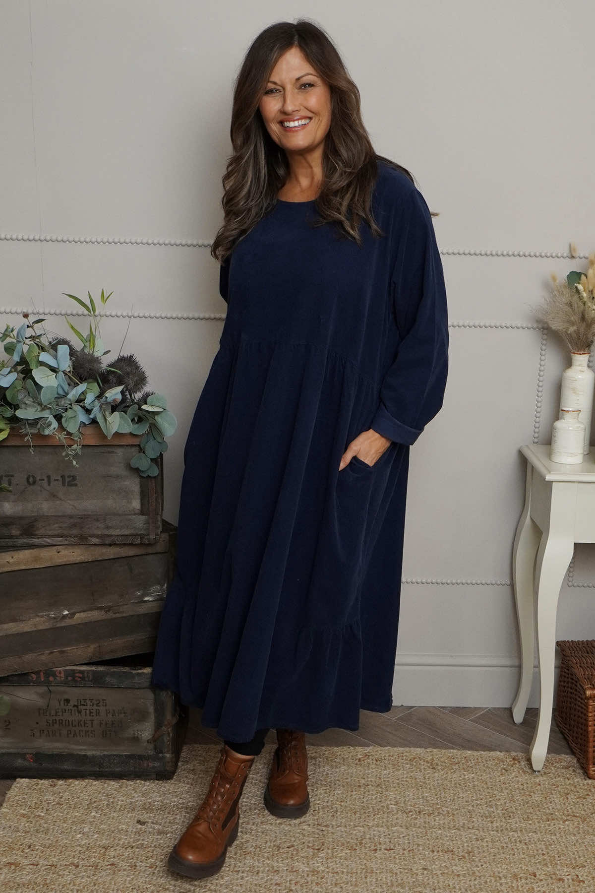 Sheena Needlecord Dress Navy