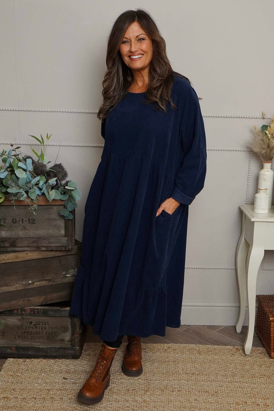 Sheena Needlecord Dress Navy