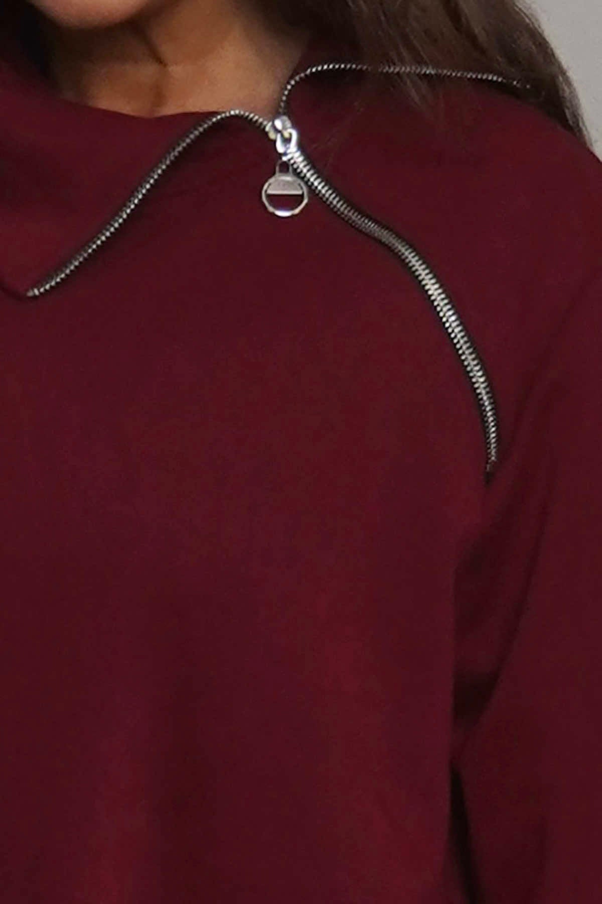 Shaye Zip Detail Cotton Top Wine