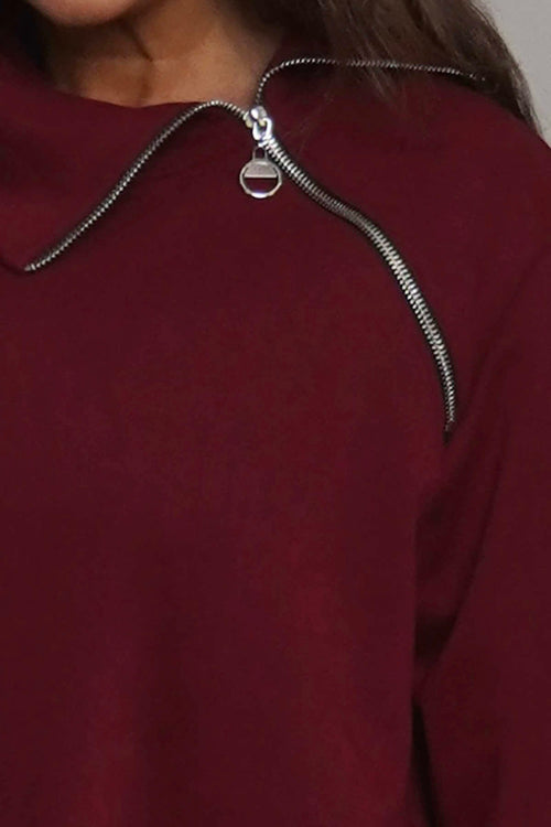Shaye Zip Detail Cotton Top Wine - Image 3