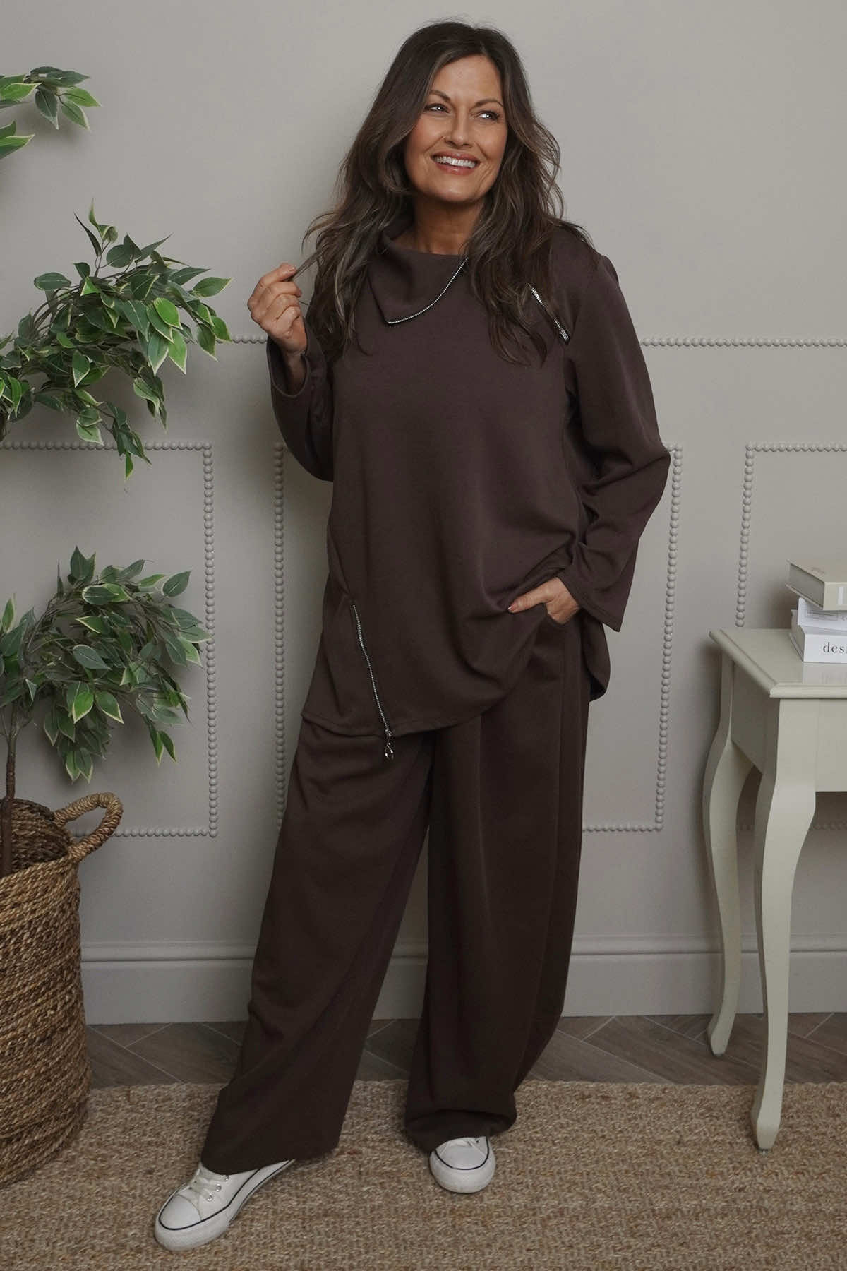 Shaye Zip Detail Cotton Top Cocoa