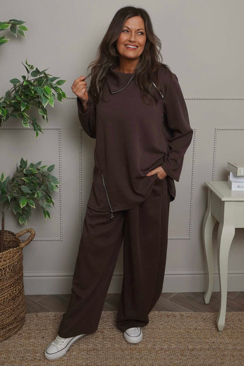 Shaye Zip Detail Cotton Top Cocoa - Image 3