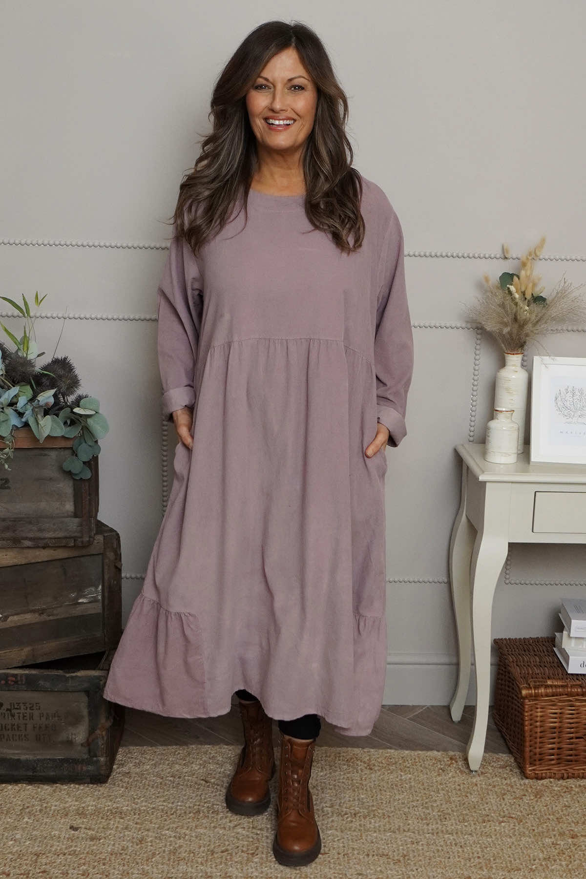 Sheena Needlecord Dress Mauve