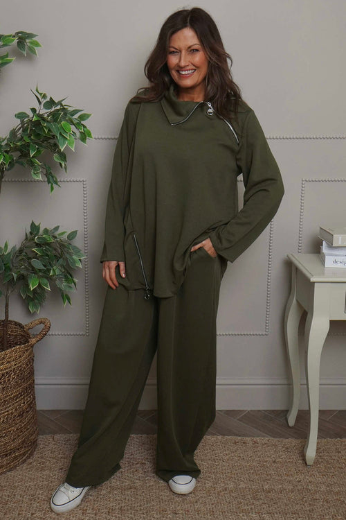 Shaye Zip Detail Cotton Top Khaki - Image 3