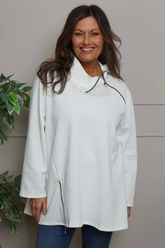 Shaye Zip Detail Cotton Top White