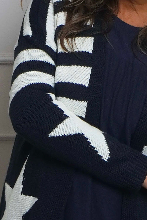 Orietta Stripe Knitted Cardigan Navy - Image 3