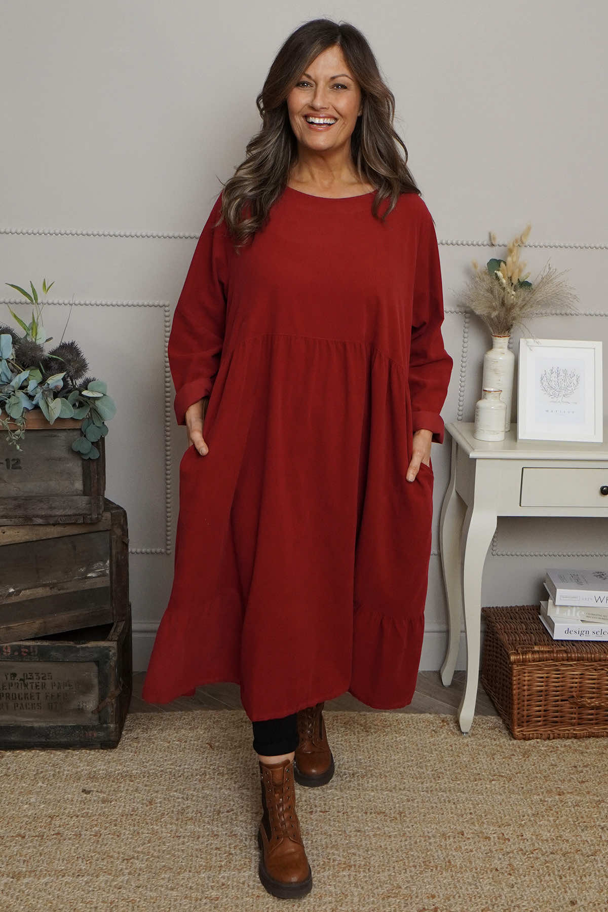 Sheena Needlecord Dress Red