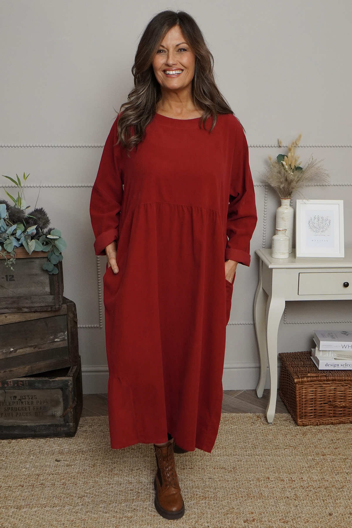 Sheena Needlecord Dress Red