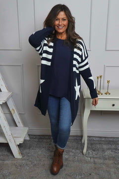 Orietta Stripe Knitted Cardigan Navy