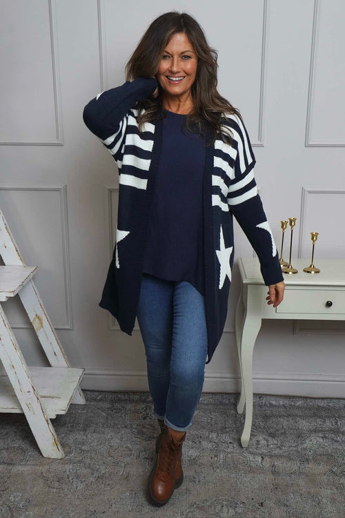Orietta Stripe Knitted Cardigan Navy