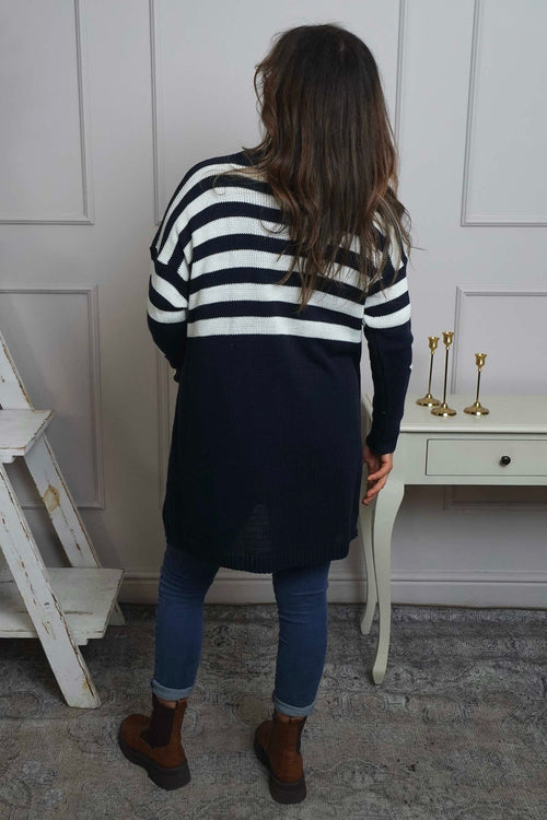 Orietta Stripe Knitted Cardigan Navy - Image 4