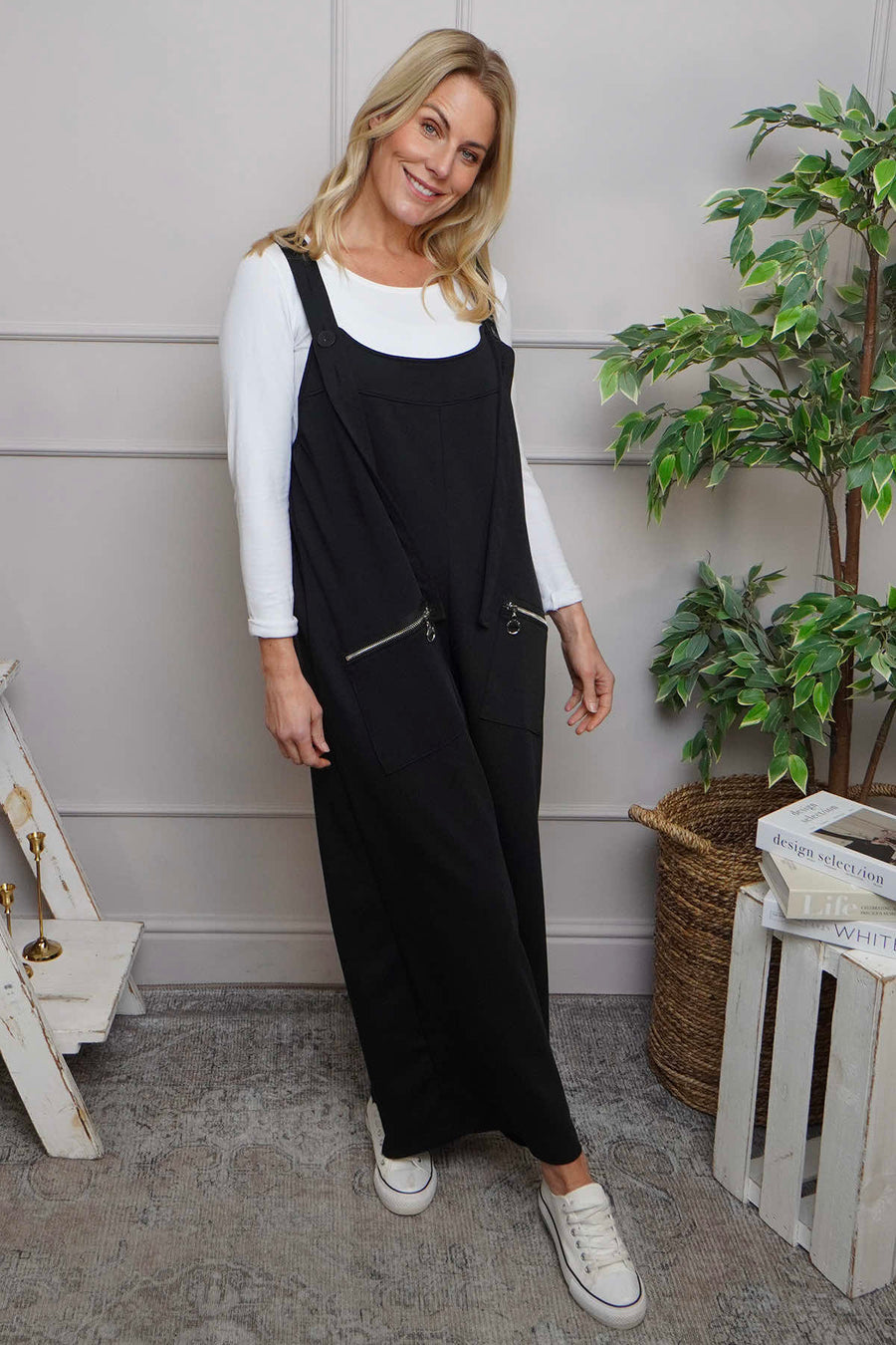 Kinley Pocket Cotton Jumpsuit Black
