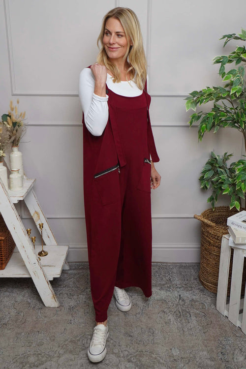 Kinley Pocket Cotton Jumpsuit Wine - Image 2