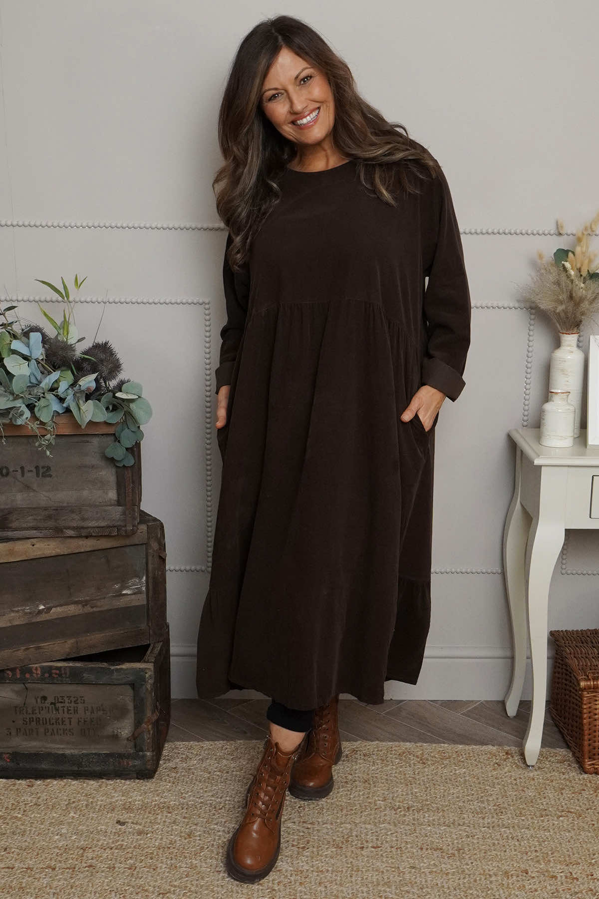 Sheena Needlecord Dress Cocoa