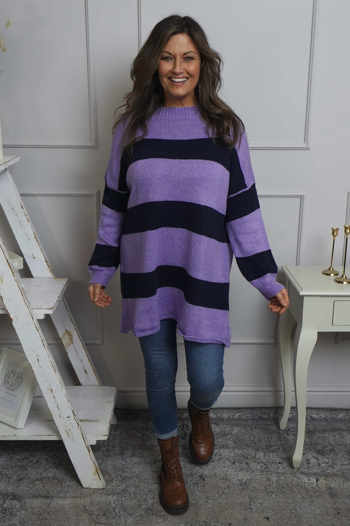 Doria Stripe Knitted Jumper Purple