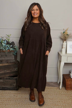 Sheena Needlecord Dress Cocoa