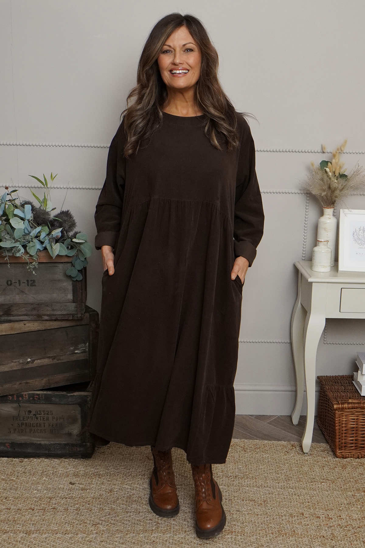 Sheena Needlecord Dress Cocoa