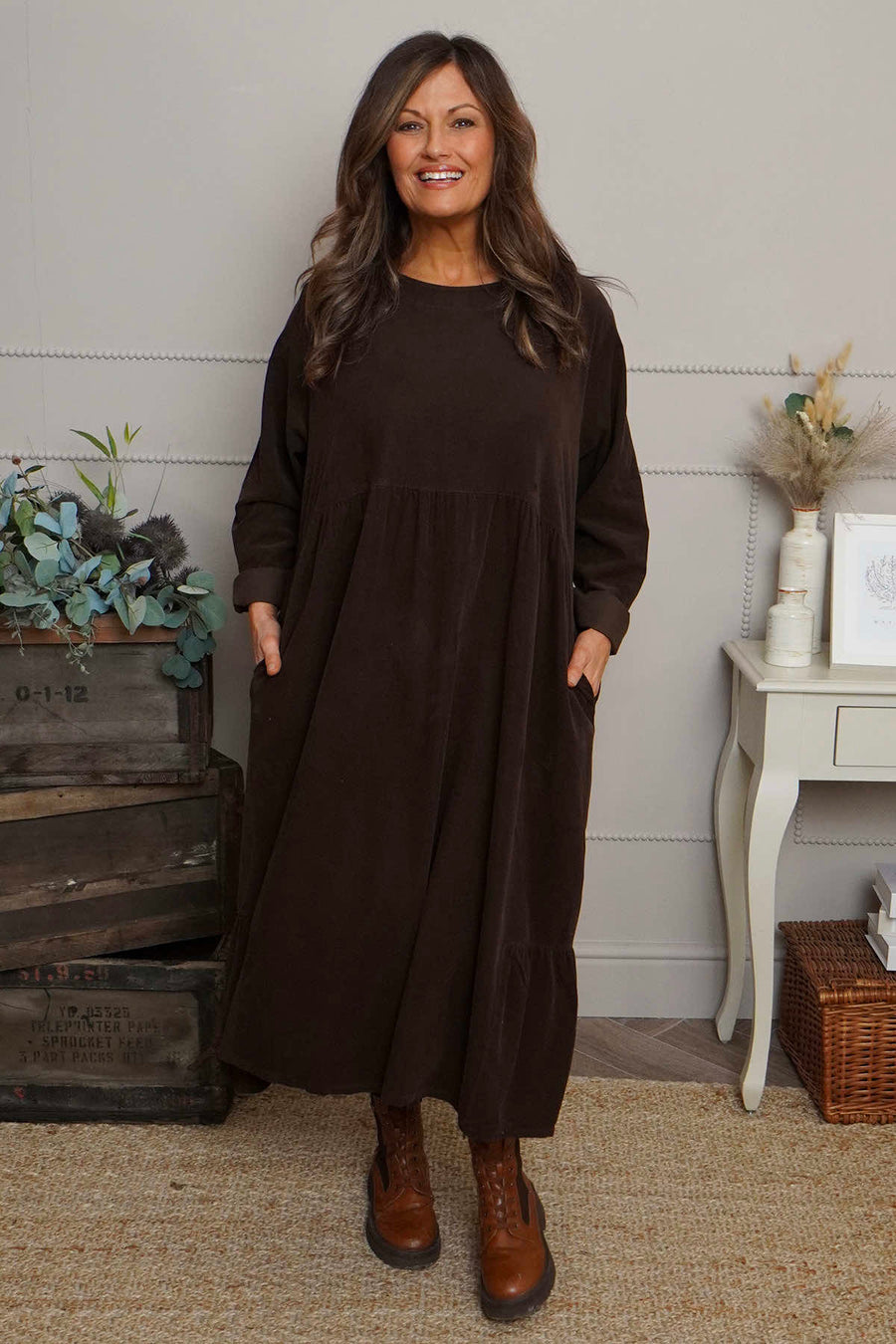 Sheena Needlecord Dress Cocoa