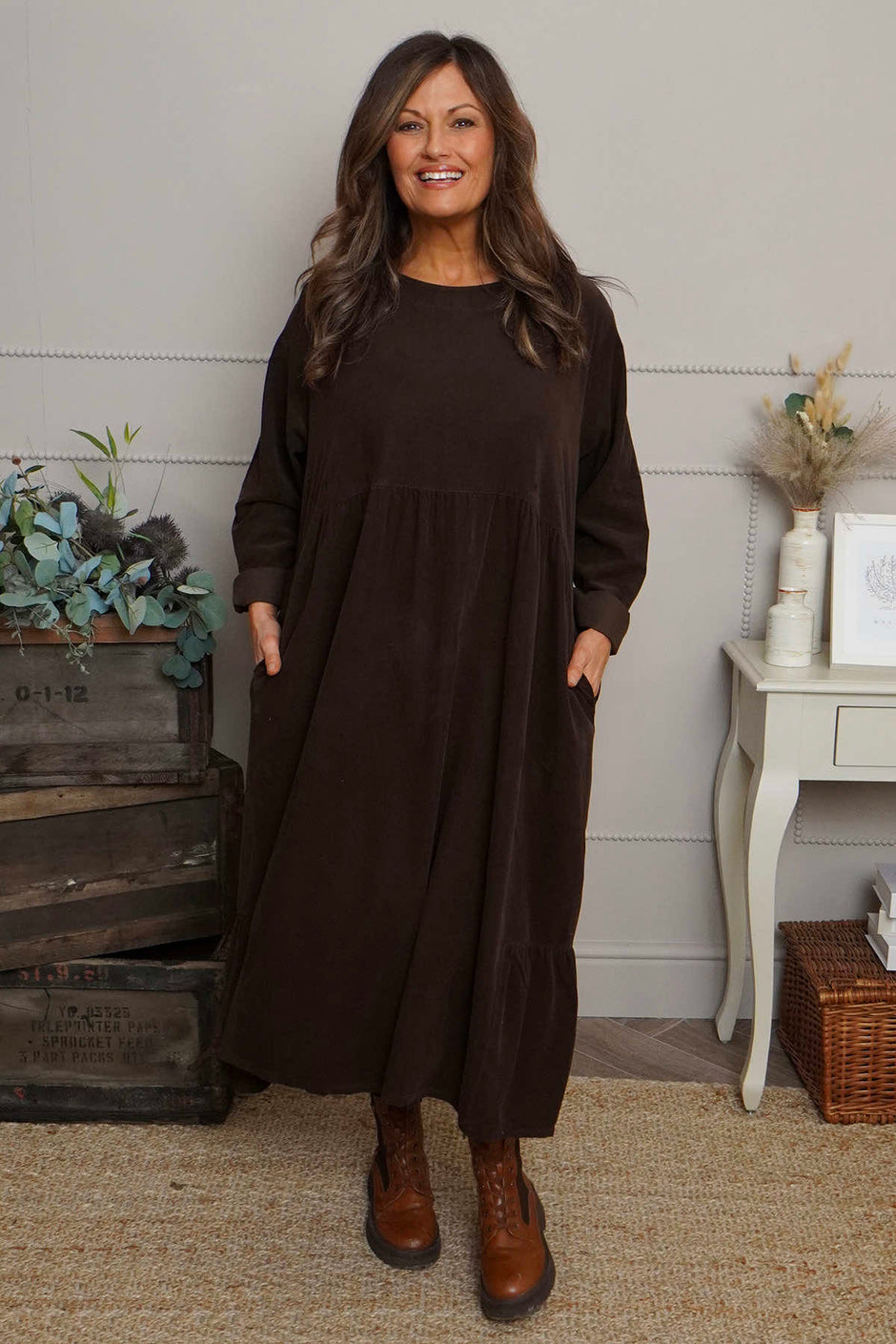 Sheena Needlecord Dress Cocoa