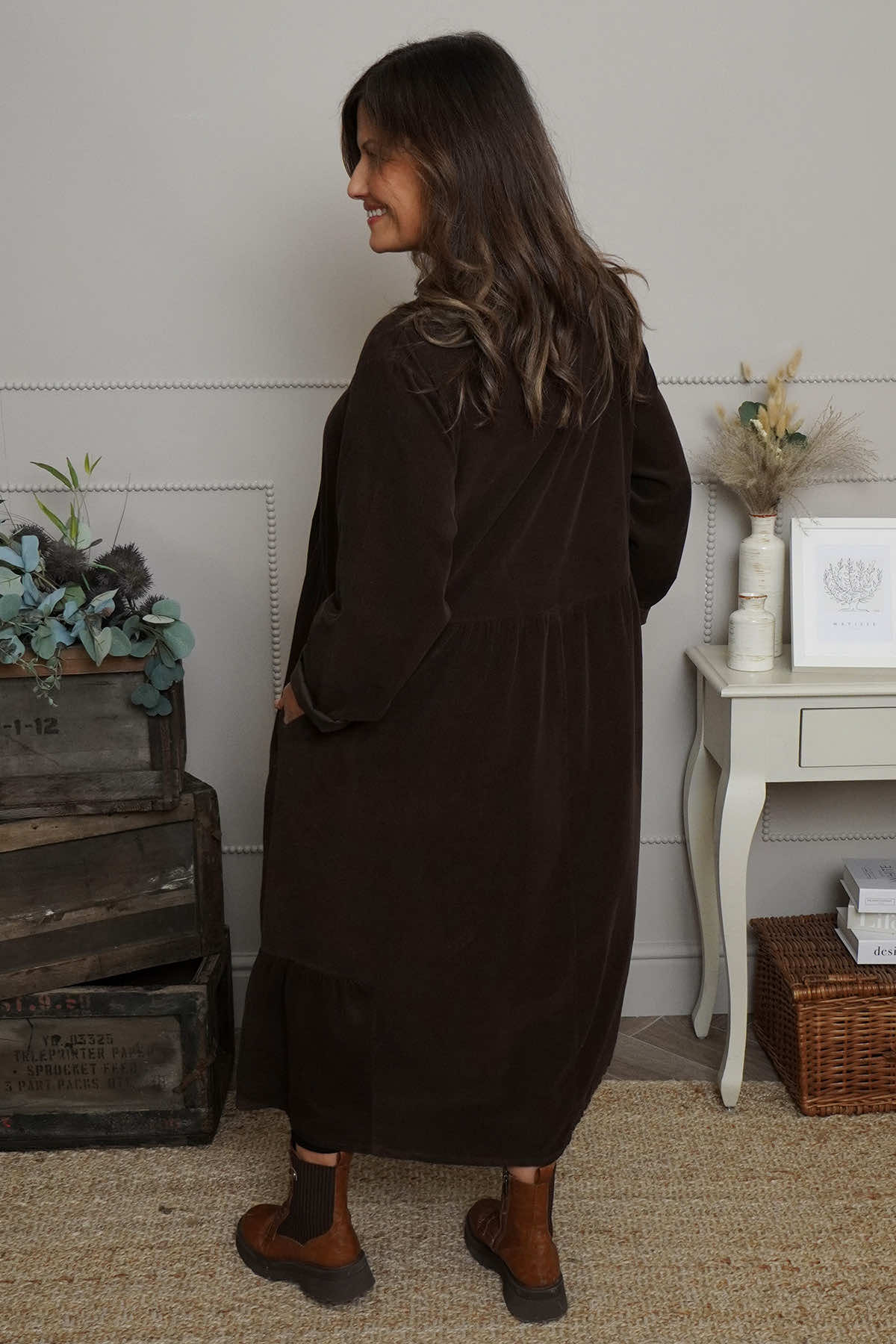 Sheena Needlecord Dress Cocoa