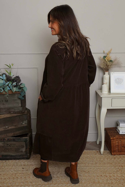 Sheena Needlecord Dress Cocoa - Image 4