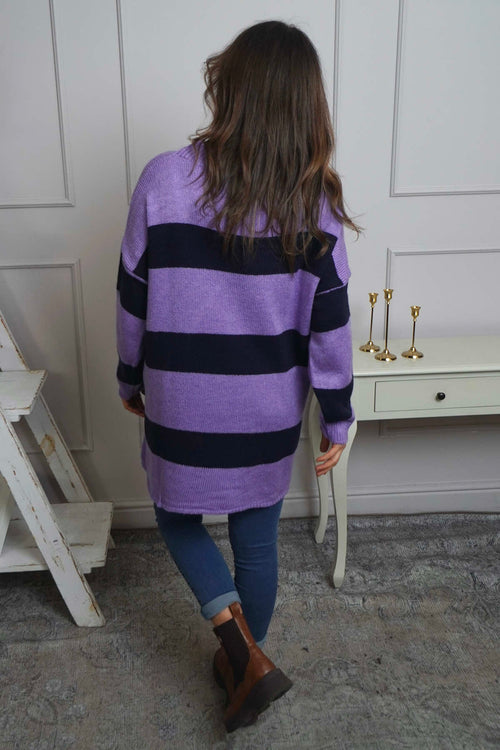Doria Stripe Knitted Jumper Purple - Image 4