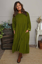 Sheena Needlecord Dress Olive Olive - Sheena Needlecord Dress Olive