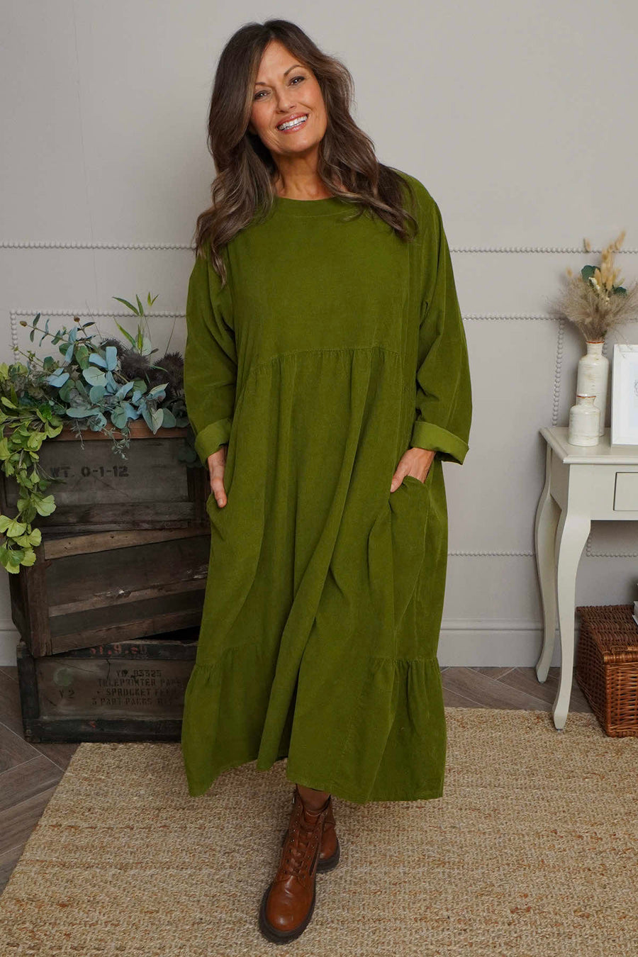 Sheena Needlecord Dress Olive