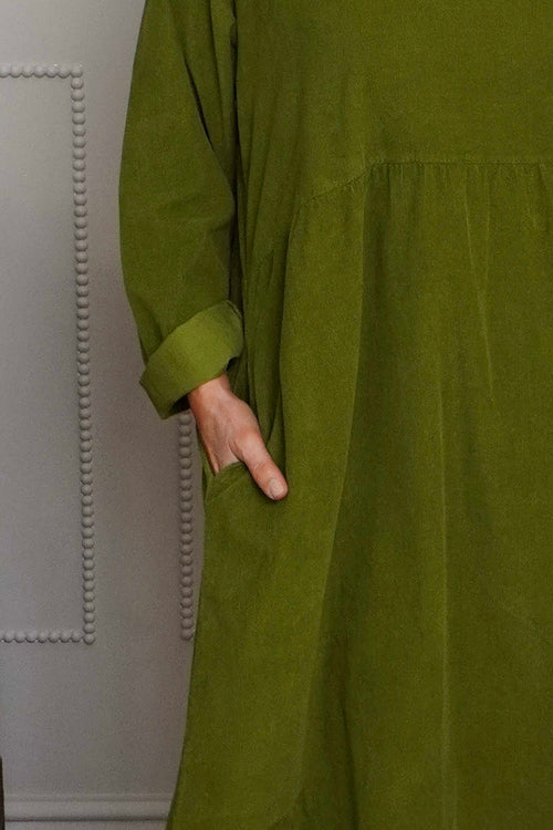 Sheena Needlecord Dress Olive - Image 3