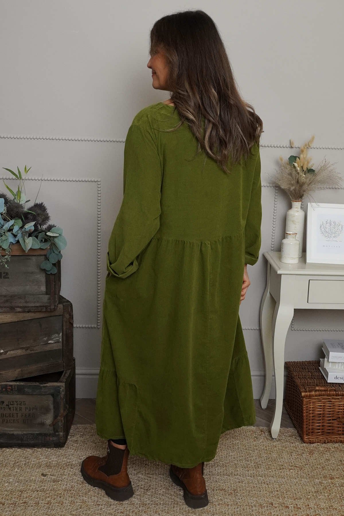 Sheena Needlecord Dress Olive