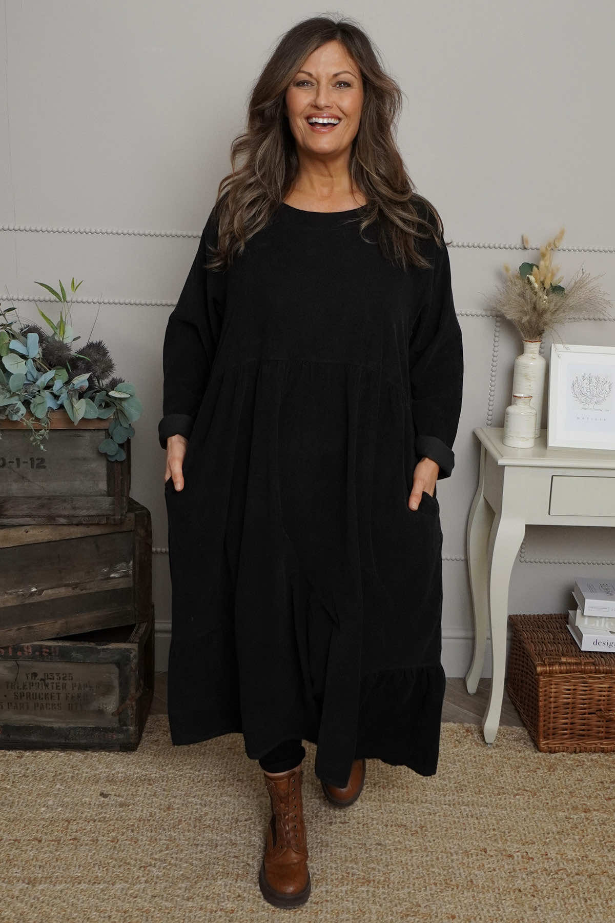 Sheena Needlecord Dress Black