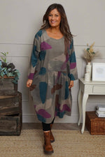 Dreda Print Needlecord Dress Teal Teal - Dreda Print Needlecord Dress Teal