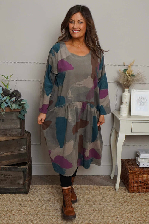 Dreda Print Needlecord Dress Teal