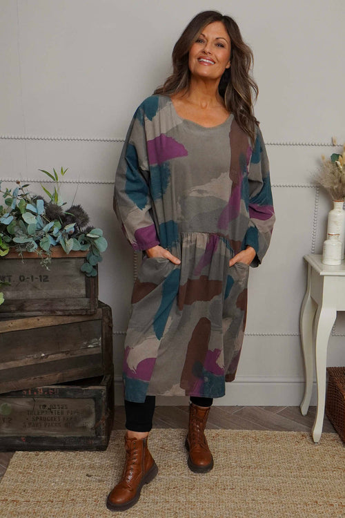 Dreda Print Needlecord Dress Teal - Image 3