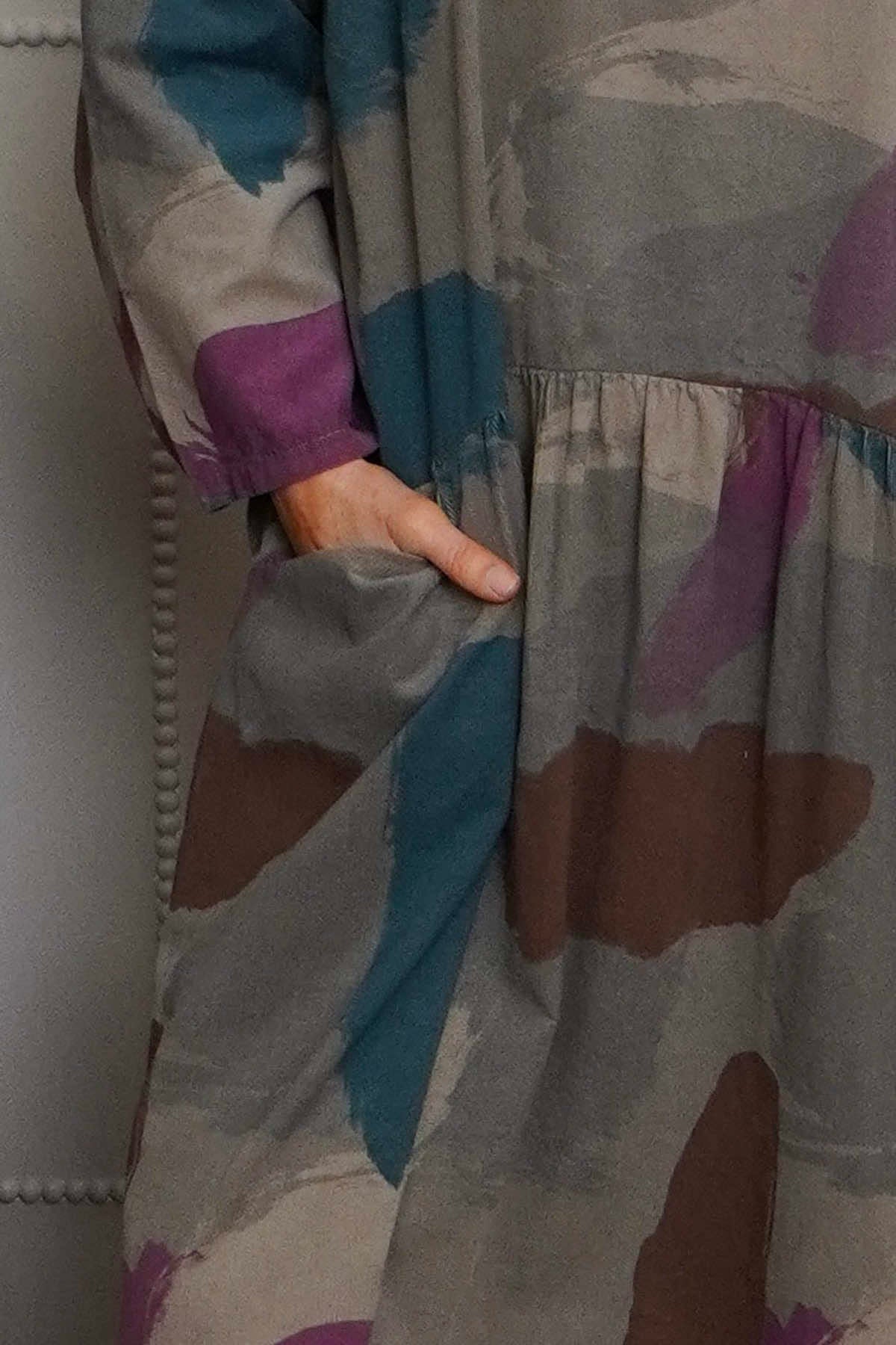 Dreda Print Needlecord Dress Teal