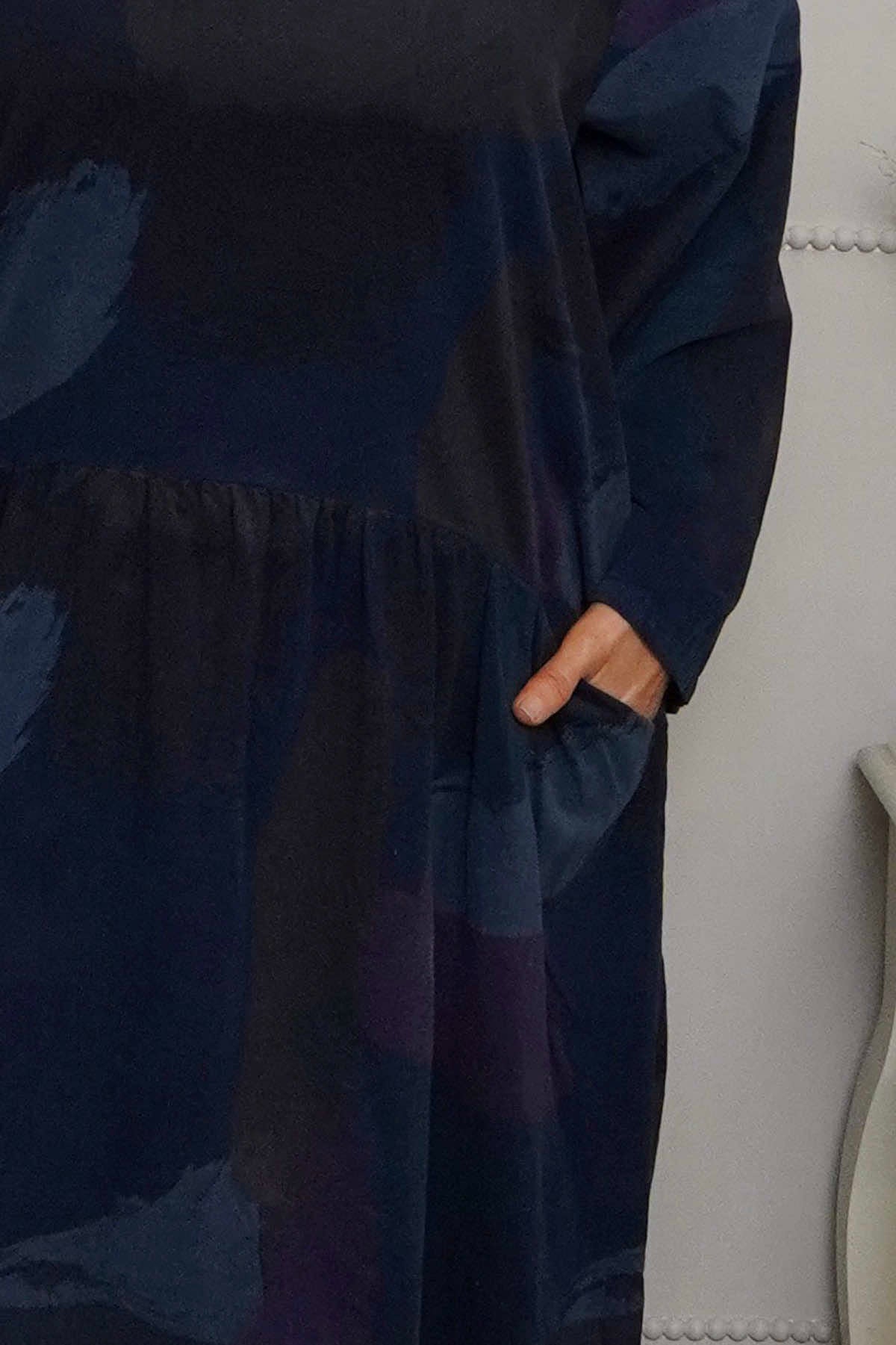 Dreda Print Needlecord Dress Navy