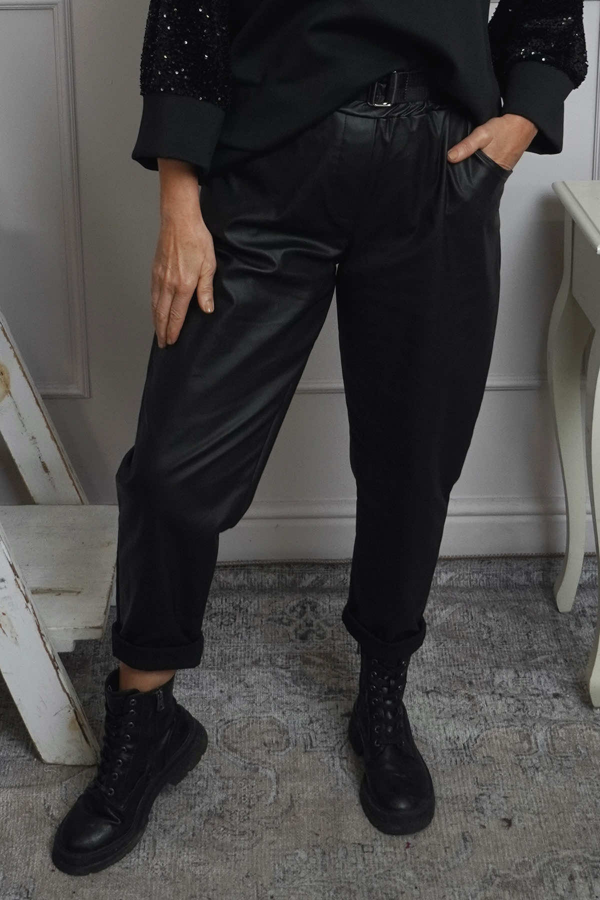 Hilary Wet Look Trousers Black