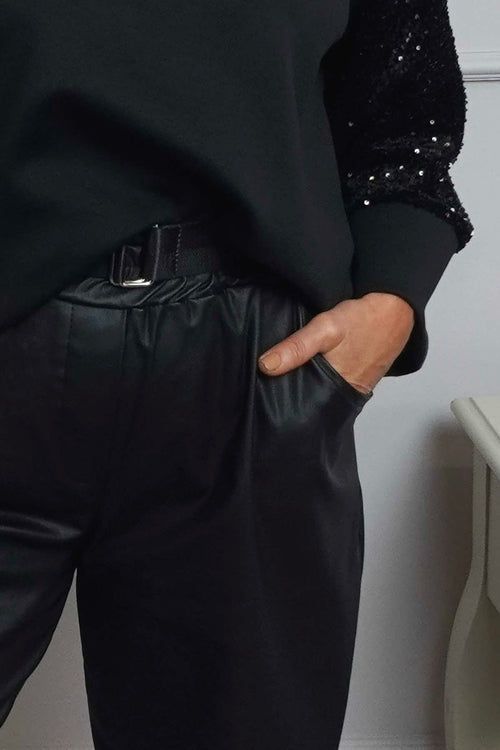 Hilary Wet Look Trousers Black - Image 3