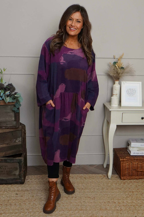 Dreda Print Needlecord Dress Purple - Image 3
