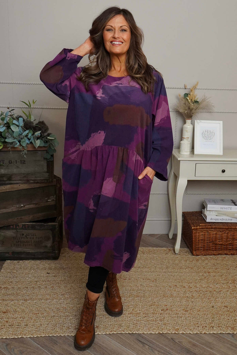Dreda Print Needlecord Dress Purple