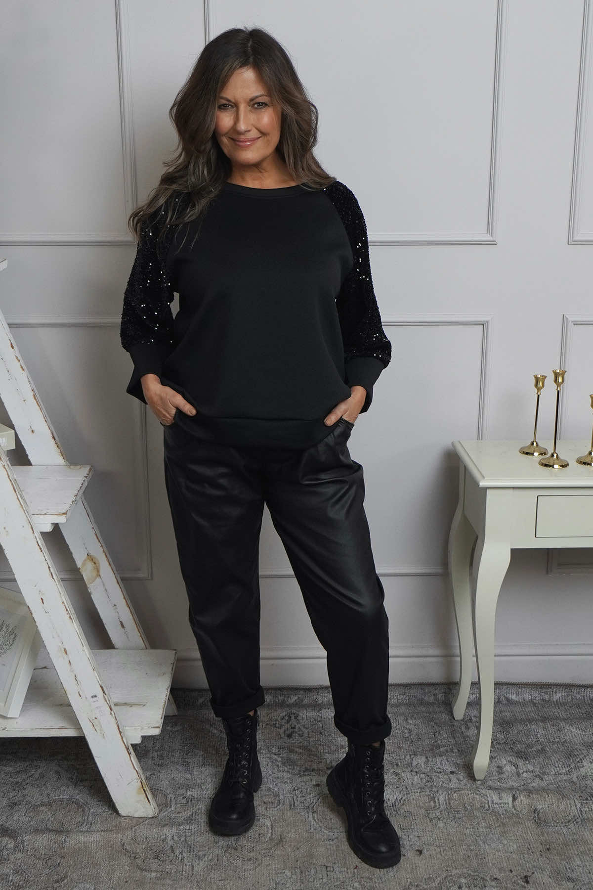 Tayla Sequin Detail Top Black