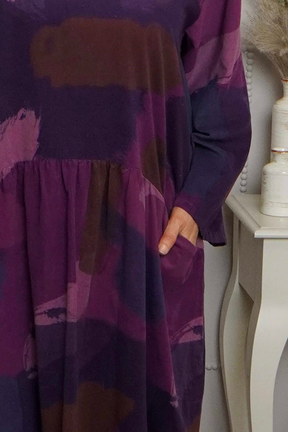 Dreda Print Needlecord Dress Purple