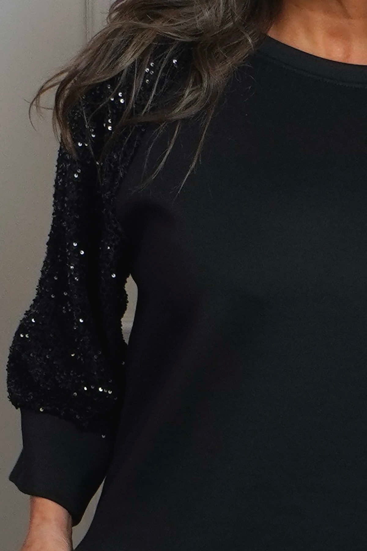Tayla Sequin Detail Top Black