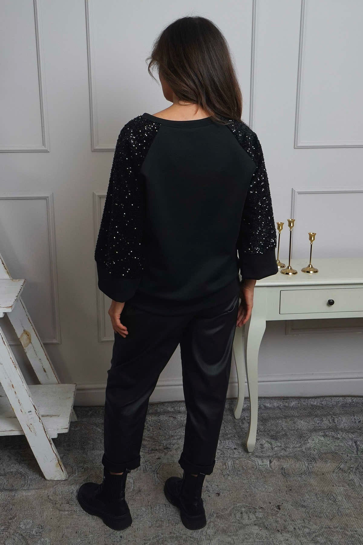 Tayla Sequin Detail Top Black