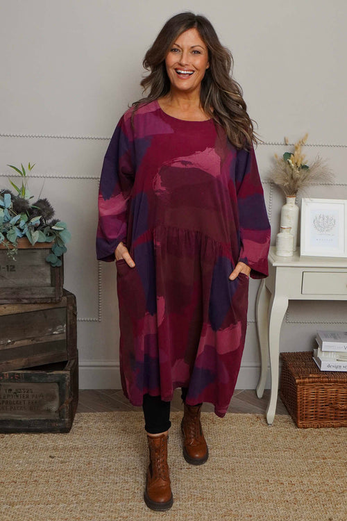 Dreda Print Needlecord Dress Burgundy - Image 3