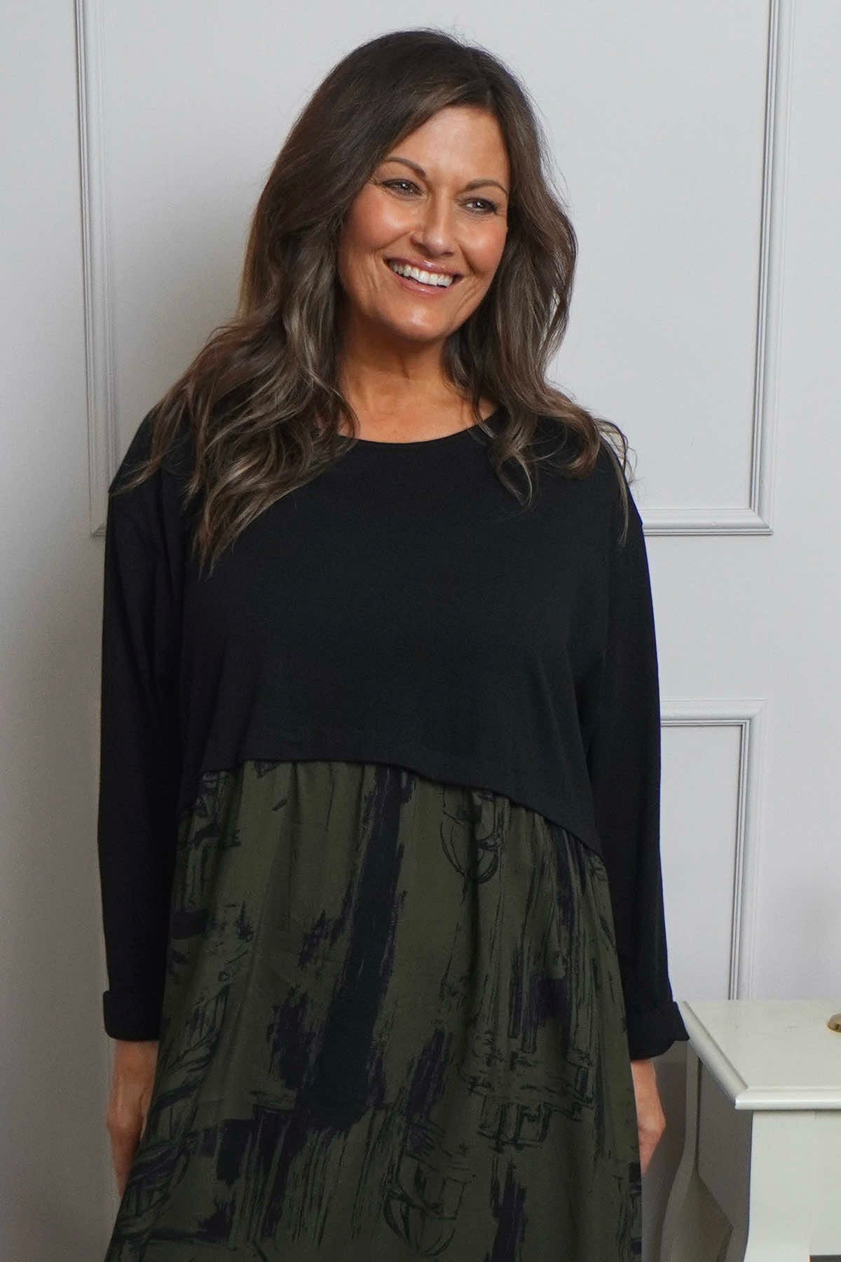 Janette Print Cotton Dress Khaki