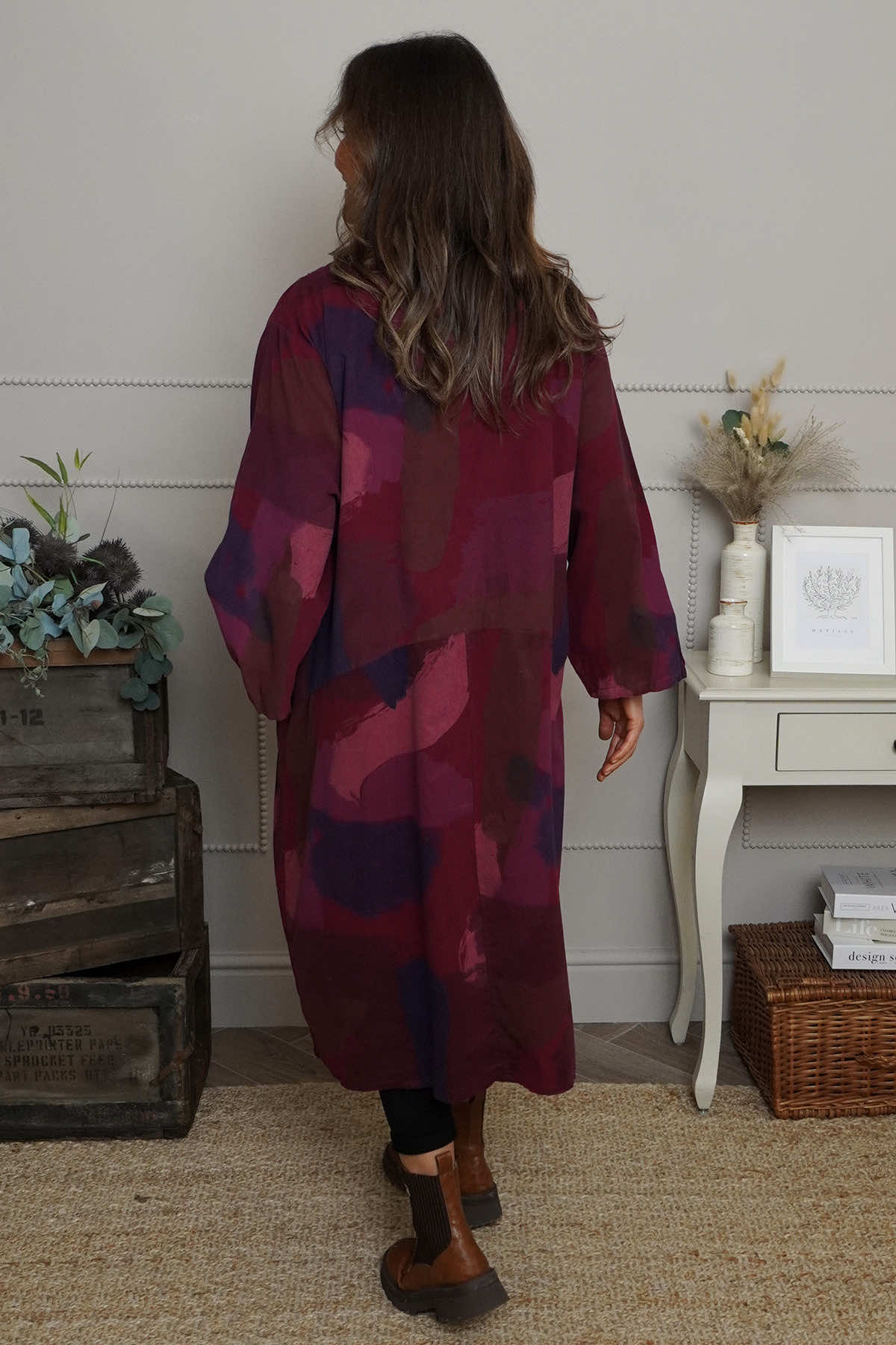 Dreda Print Needlecord Dress Burgundy