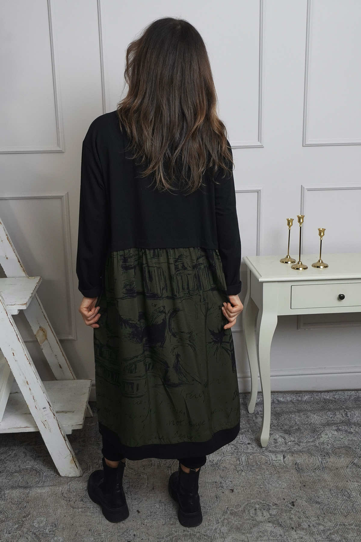 Janette Print Cotton Dress Khaki